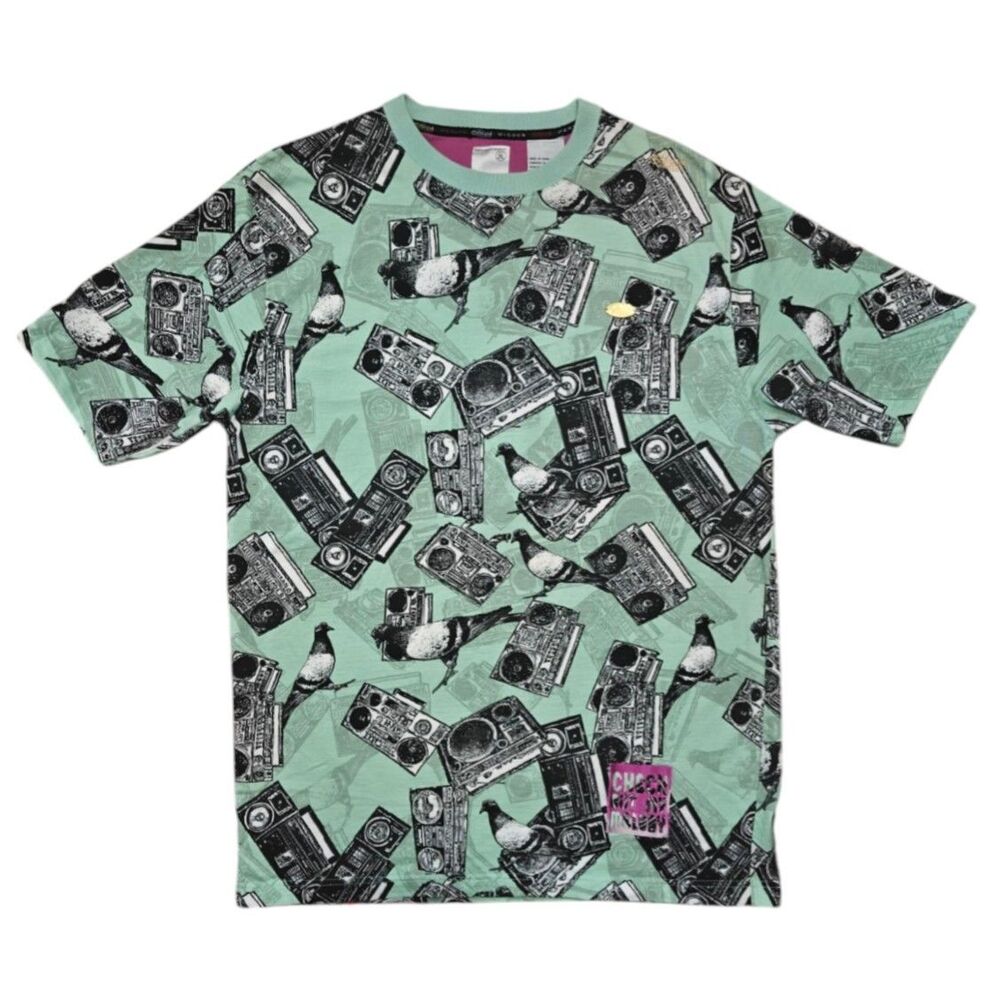 Parish T Shirt Men's 2XL XXL Graphic Pigeon Bird Boombox Green Melody Black Y2K